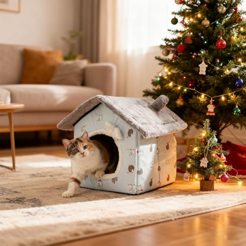 Coussin de nid couvert pour chat : lit grotte chaud pour l'hiver - 6