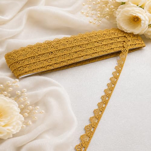 Image of Yellow Floral Embroidered Lace Border for Sewing Craft Decoration Dress Saree Blouse Dupatta Kurti Curtain and DIY Art Work (RM-LACE48-2)