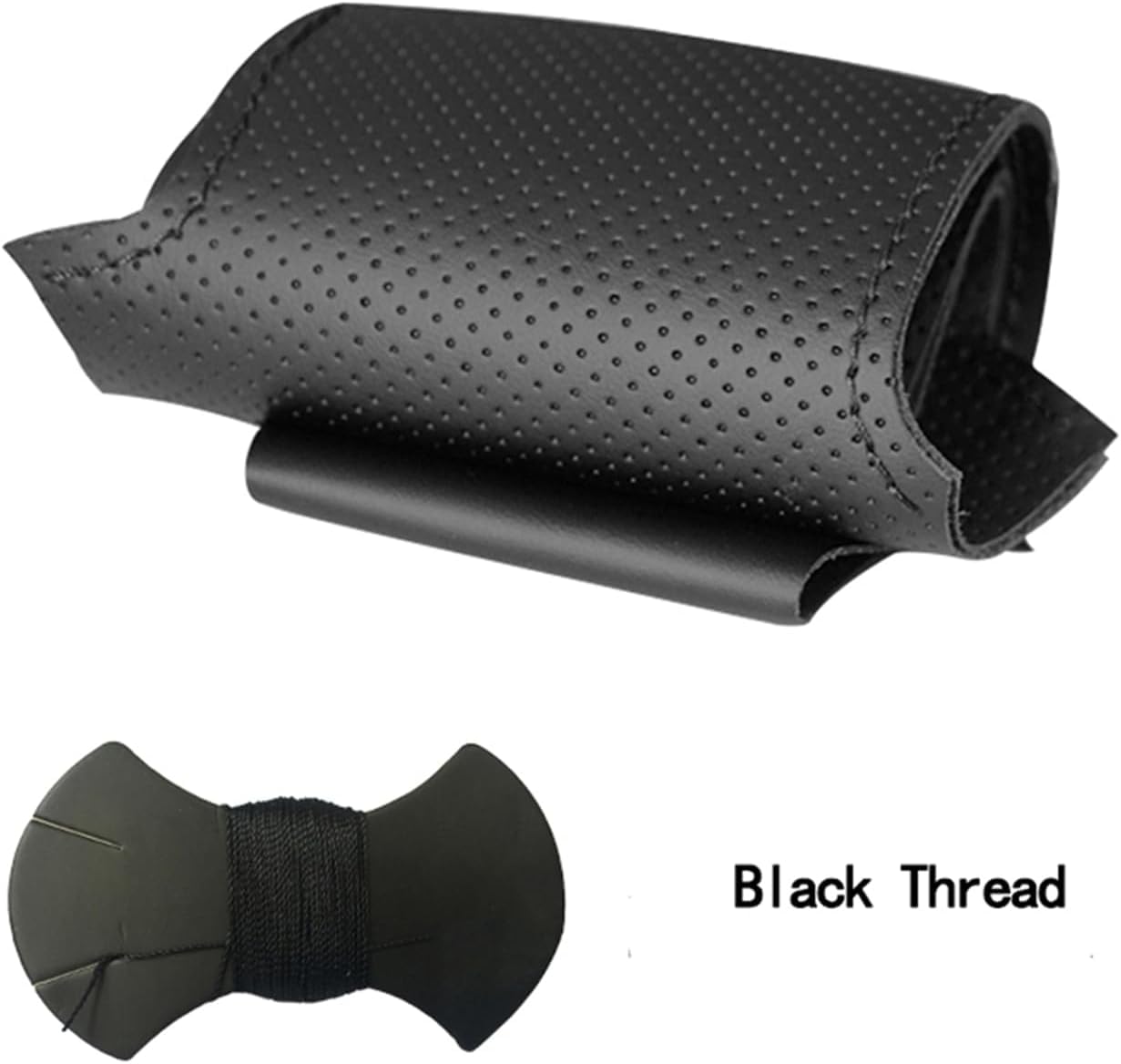 Real Black Genuine Leather Steering Wheel Cover For Hyundai Santa Fe 2006-2012 - View #2