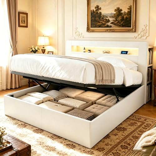 Ktipm Camas Matrimoniales Cama 180x200 cm con Enchufe y USB,
