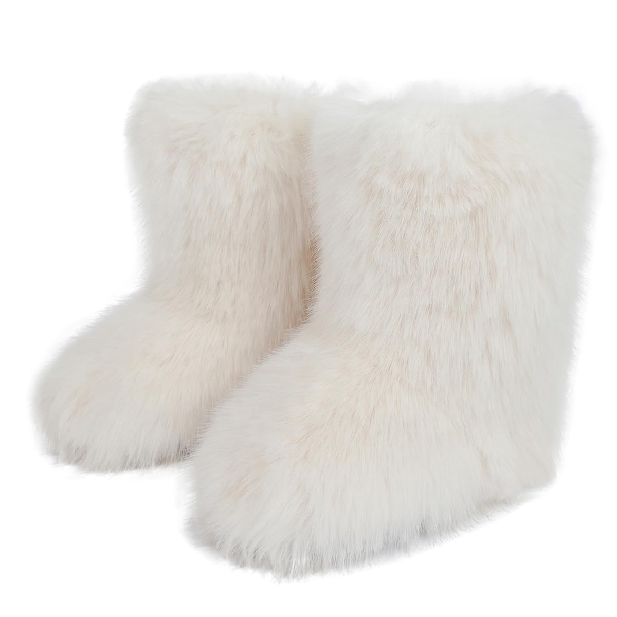 Eosxrp Furry Faux Fur Boots Women's Winter Shoes Woman Fluffy Warm Snow Boots Mid-Calf Comfortable Outdoor Flat