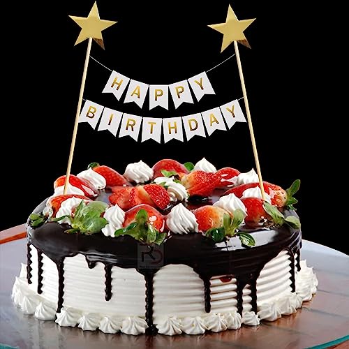 Image of Rozi Decoration White Happy Birthday Cake Topper for Cake Decorations Items Set of 1 Pcs Happy Birthday Cake Topper White for Girls, Boys, Wife, Husband, Kids Birthday Parties Dcor | White happy birthday cake topper - 1 piece - cake decoration - boys, girls, wife, husband - kids party