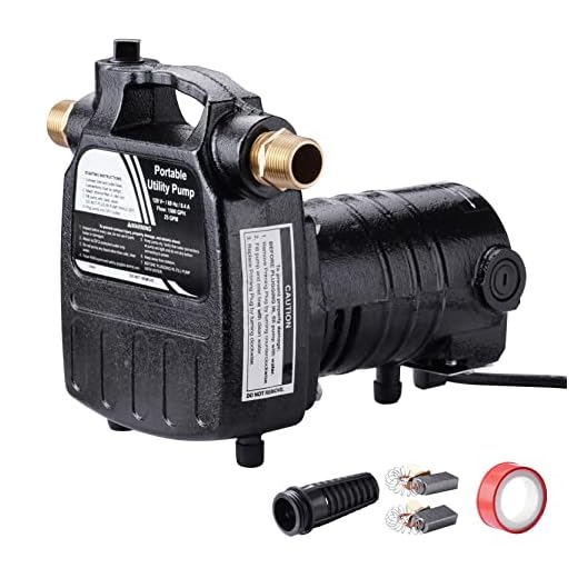 EXTRAUP 115Volt 1/2HP 1500 GPH Heavy Duty High Pressure Cast Iron Casing Water Transfer Utility Pump With Brass Connectors and Suction Strainer