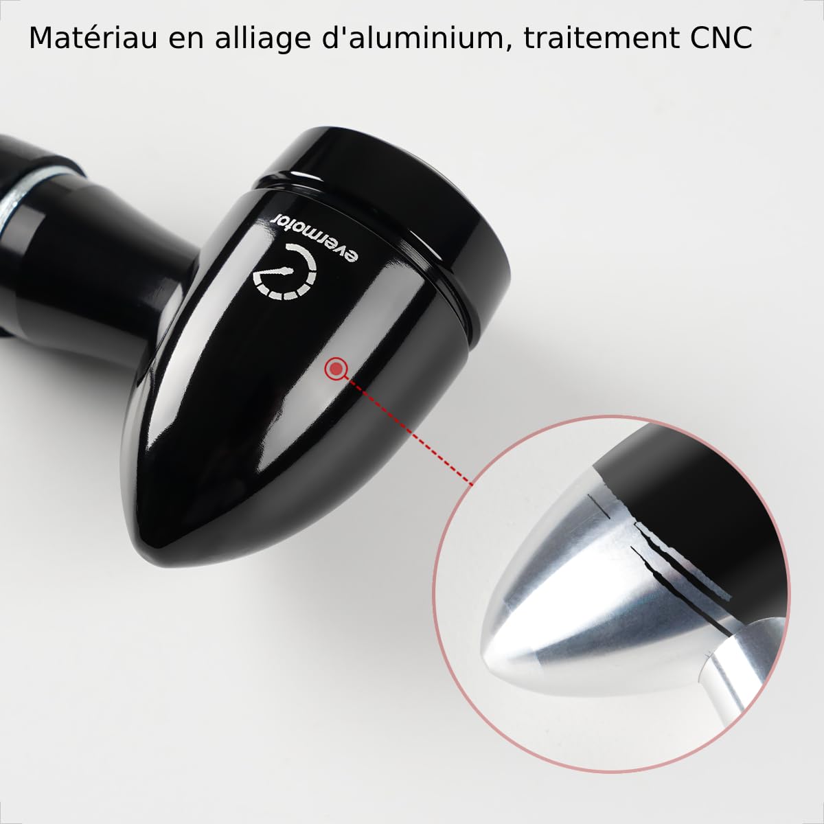 evermotor 3 en 1 Clignotants Moto LED Mini Bullet,Homologué E32 - Indicateurs Universels en Alliage CNC 12V Étanche IP67 - pour Moto, Scooter, Quad (2Pcs)