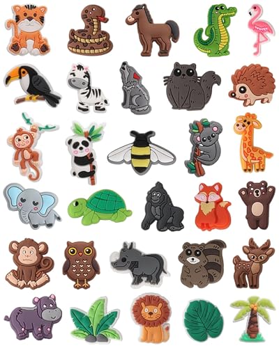 vshougou Animals Decoration Charms fits for Clog Sandals Cute 30PCS Jungle Safari Animals Charm Gifts for Girls Men Women Adults
