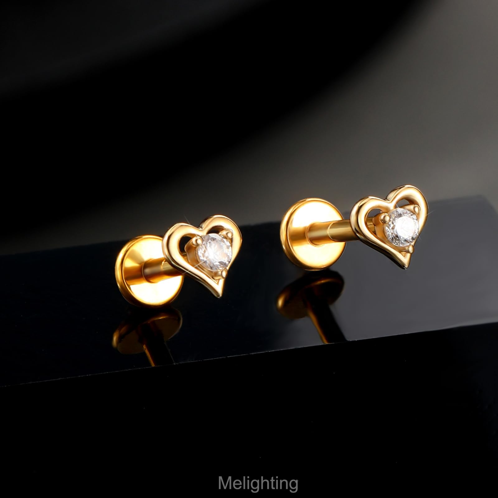 Melighting Pendientes Helix de 16 G, aretes de oro amarillo de 14 quilates, parte trasera plana, titanio sin rosca, aretes de cartílago, joyería de piercing Daith