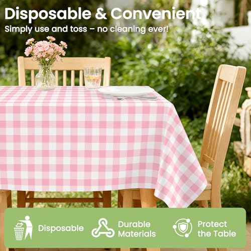 Image of LANLISA 4 Pack Pink Gingham Tablecloth Plastic, 54 x 108 Inch Rectangle Table Cloth Disposable, Valentines Day, Easter Party, Mothers Day Decorations Tablecloths, Birthday Picnic Plastic Cover