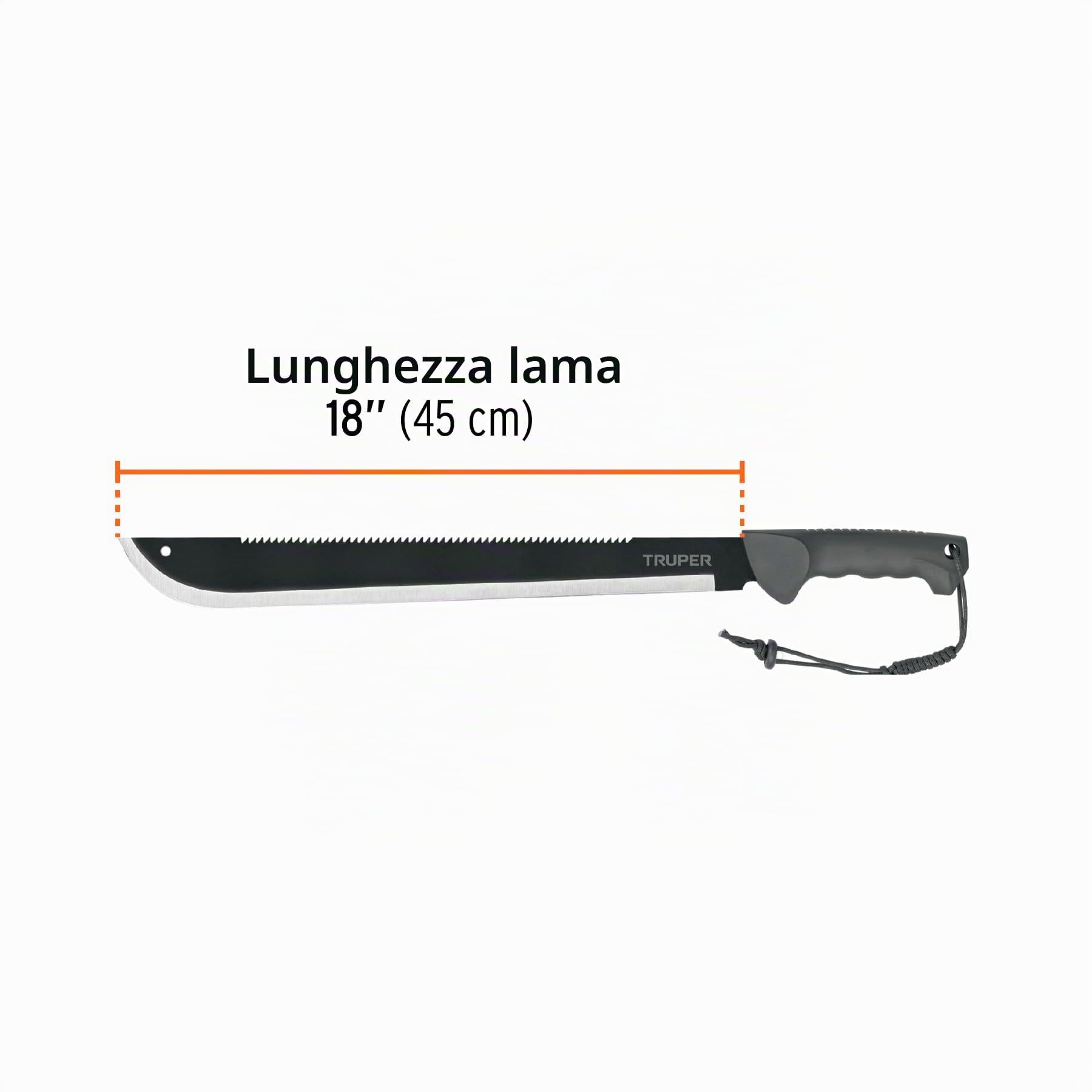 Truper MACH-18X, Machete doppio taglio 18" cacha bimateriale con guaina cinturino in poliestere