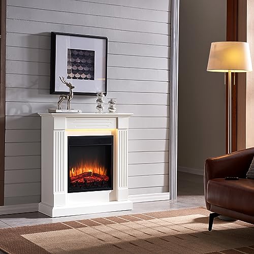 BALDERIA Elektrokamin Ladina - Elektrischer Standkamin mit 3D-Flammeneffekt, Elektro Heizung 2000W, LED-Beleuchtung, Fernbedienung, Timer & Thermostat - Weiß