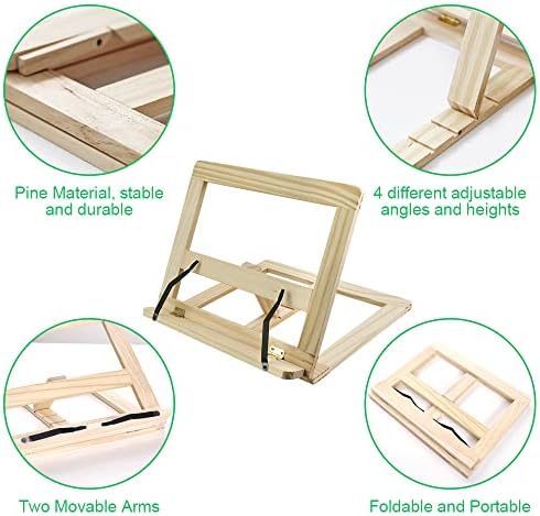 PERFETSELL Bamboo Cookbook Stand Holder Adjustable Recipe Book Stand Reading Rest Cookery Books Holder Foldable Bookrest Tablet Stand Magazine Book Easel Tray with 2 Metal Page Holders for Books iPads