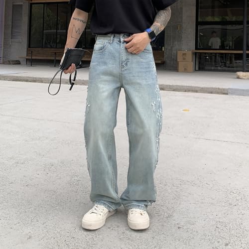Baggy Jeans Men Washed Cross Rhinestone Wide Leg Denim Pants Y2k Casual Streetwear for Skater Jeans4