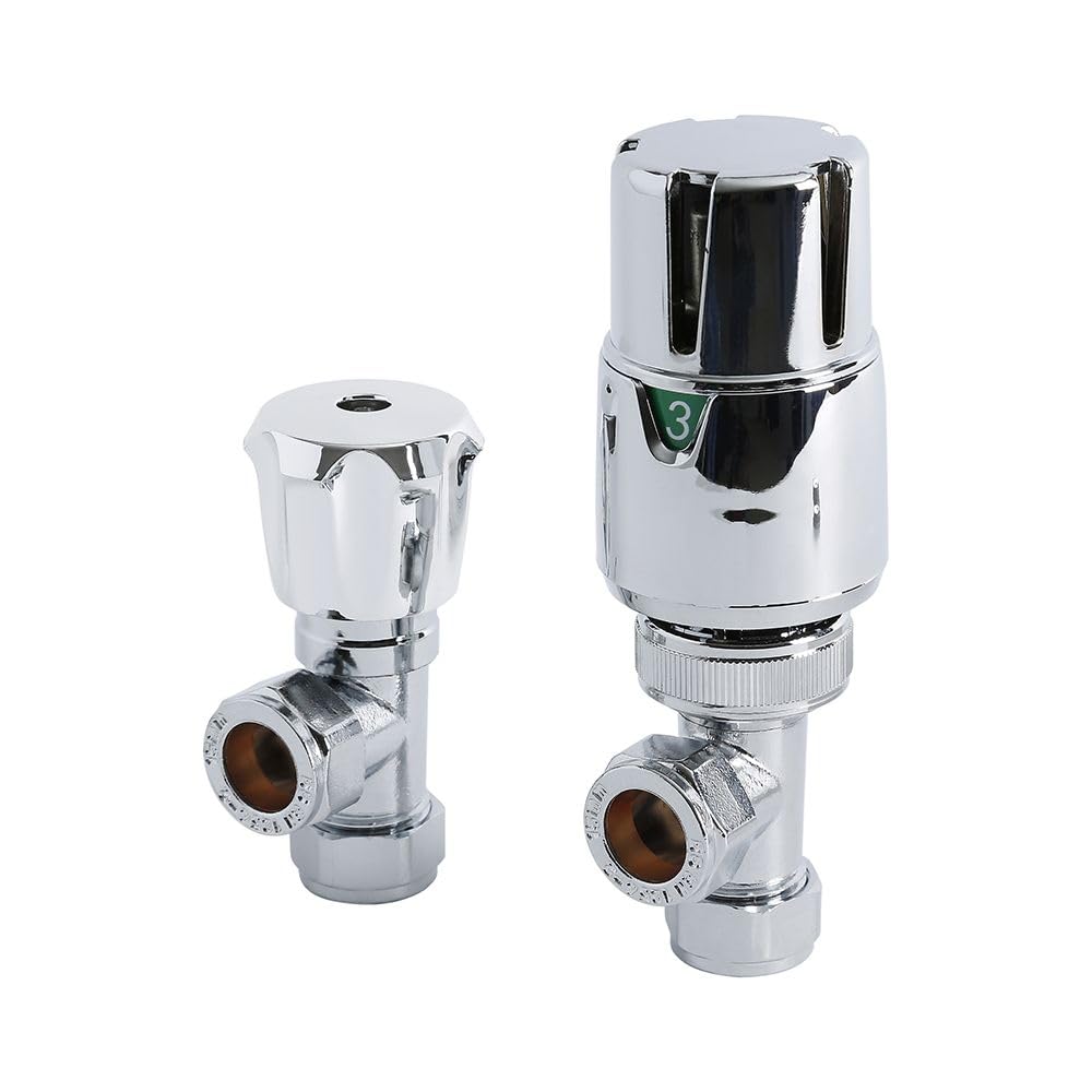 Milano Chrome Thermostatic Angled Heated Towel Rail Radiator Valve Trv