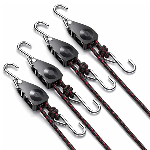 Image of Rope Tie Down, 1 /4 inch 12FT Adjustable Ratchet Straps 4 Pack