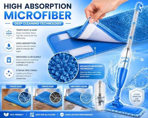 Image of Spray Mop for Floor Cleaning with 360 Degree Rotating Head, One Cleaning Broom Brush | Wet & Dry Mop for Home, Kitchen, Wooden & Marble Floors (Combo (Mop+ Broom Holder)