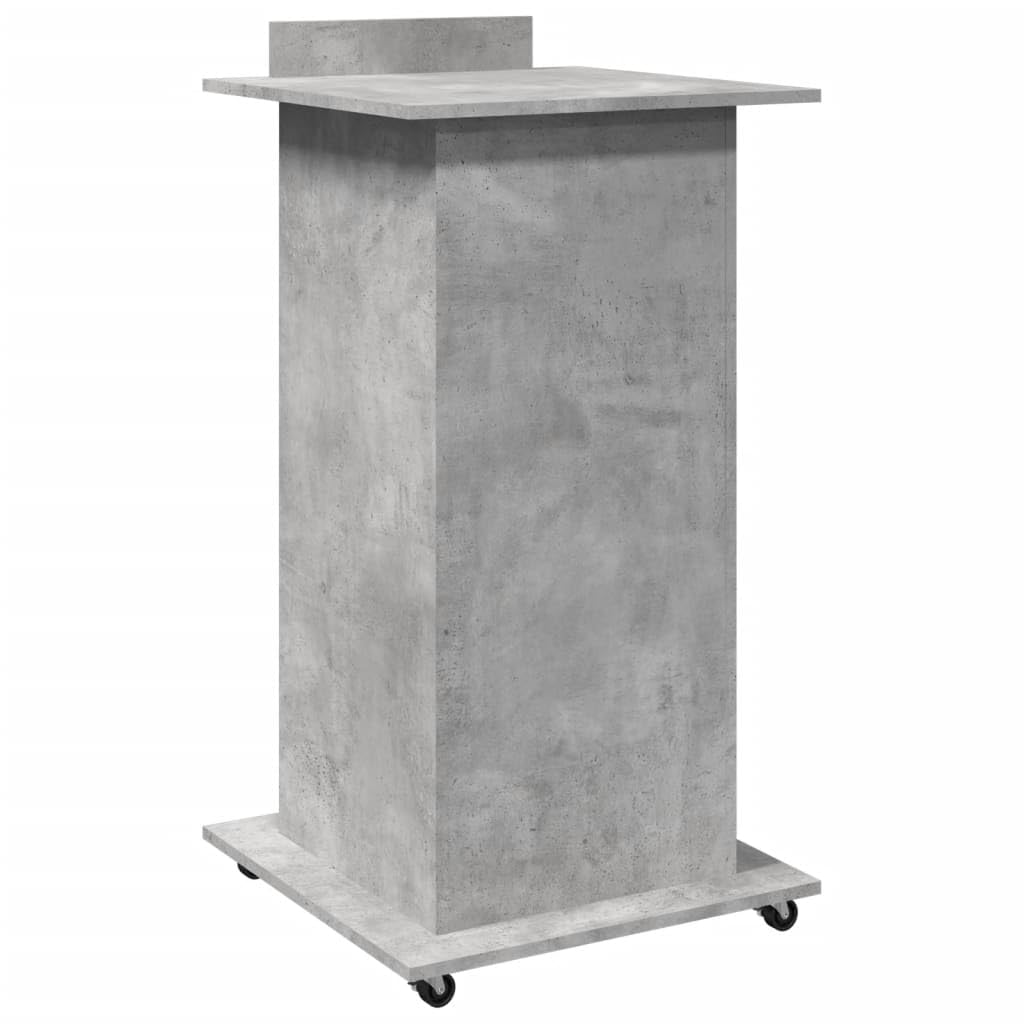 Rednerpult mit Rollen Schublade Betongrau 55x55x107 cm Neigbare Oberplatte, Umrandung, Stauraum, Höhenverstellbar, für Präsentationen, Büro, Homeoffice, Arbeitszimmer
