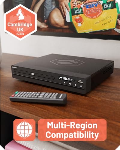 Compact DVD Player with Included HDMI | Multi Region Disc Playback | 1080 HD Upscaling | HDMI, RCA, & AV Connectivity | USB, MP3, & CD Playback | Easy Use Remote Control Included | OAKCASTLE DVD100