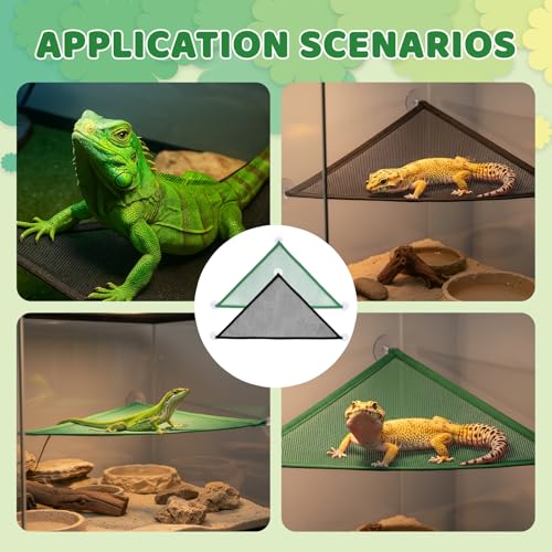 Axolotl Tank Accessories, 2 Pack Lizard Hammocks for Reptile Tanks, Bearded Dragon Accessories and Gecko Tank Accessories, Black and Green, 42 x 42 x 60 cm - Image 4