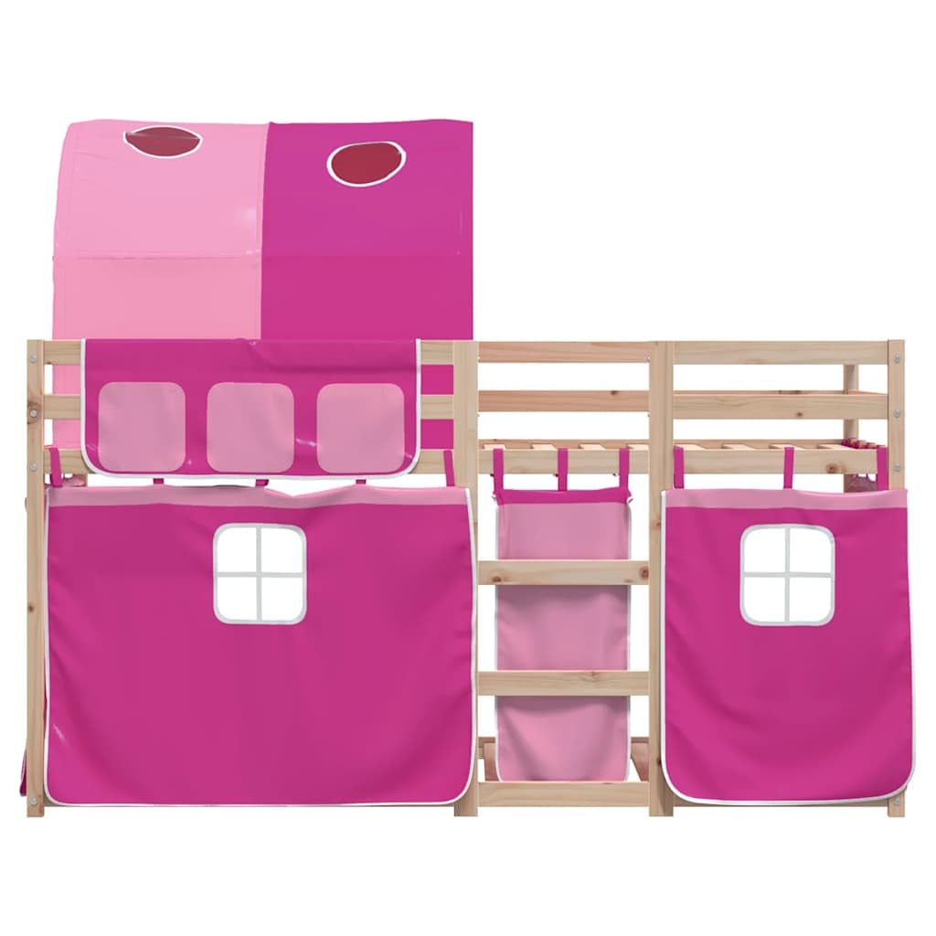 vidaXL Litera con Cortinas Madera Maciza de Pino Rosa 90x190 cm