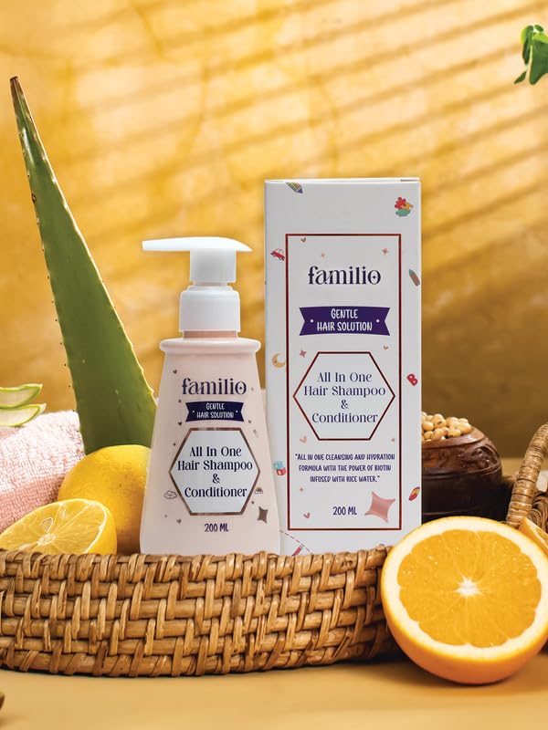 Image of Familio India All in Shampoo & Conditioner for Kids | Natural and Non Toxic | Tear-Free Formula | Natural Hydration for Baby | Rice Protein | Cruelty-free | Derma Tested | 200 ml (Pack of 5)