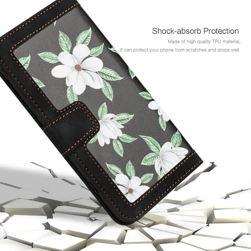 Étui iPhone 13 Pro portefeuille en cuir rose avec coque magnétique flip back motif fleur - 4