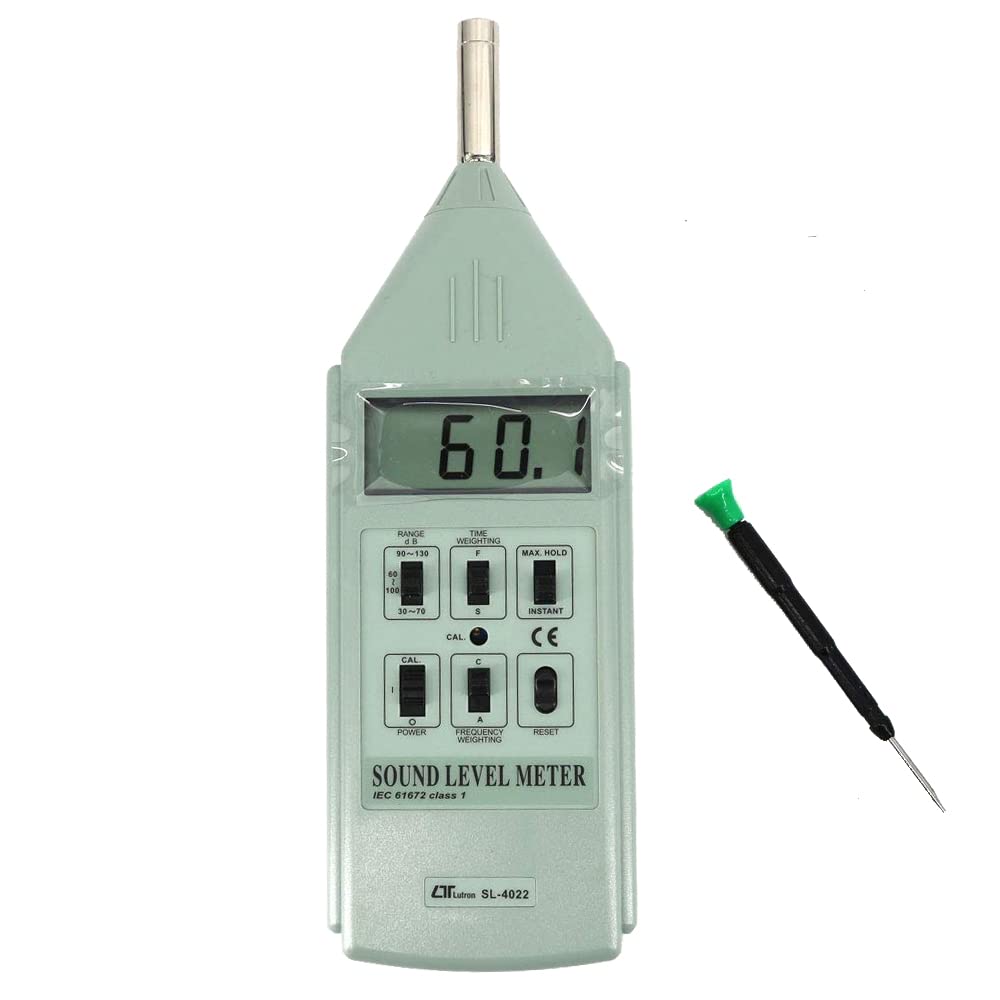 Medidor de nivel de sonido (rango: 30 a 70 dB, 60 a 100 dB, 90 a 130 dB) para industrias, ruido de vehículos, ruido ambiental junto con certificado de calibración de Lutron SL-4022
