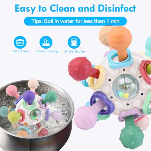Image of Baby Teething Toys, Baby Teether Montessori Sensory Toys for 0-6 6-12 Months, Boy Girl Gifts for Infant Newborn Toddler 0 3 6 9 12 18 Months, Easter Basket Stuffers Gifts - White