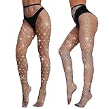 Buauty 2PCS High Waist Sparkle Rhinestone Fishnet Stockings for women,fish nets Tights Shine Concert Outfits for Women