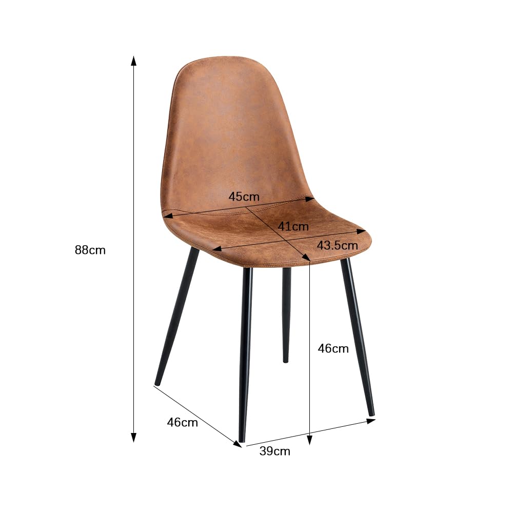 Set 4 Sedie Da Pranzo In Finta Pelle Scamosciata - Stile Scandinavo Vintage, Gambe Metallo, Per Cucina E Soggiorno
