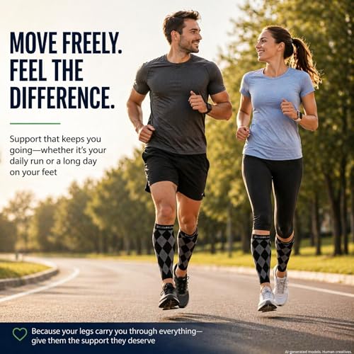 Image of Doc Miller Calf Compression Sleeves 20-30 mmHg for Men & Women, Argyle | Footless Compression Socks, Circulation Support, Pain Relief, Shin Splints, Varicose Veins, Running, Nurses, Travel, 1 Pair