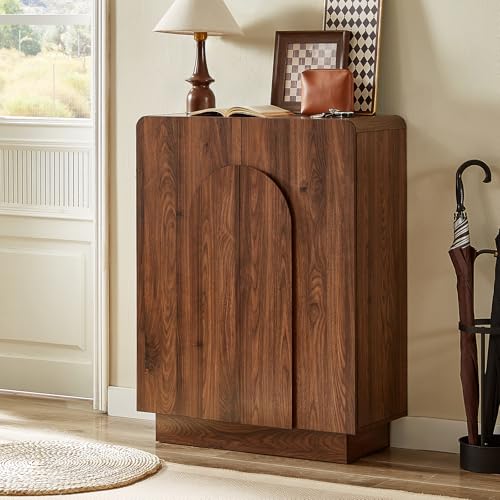 ONBRILL Shoe Storage Cabinet with Doors, Large Shoe Cabinet Storage for Entryway, Wooden 6 Tier Shoe Organizer Cabinets with Adjustable Shelves for Entrance Hallway Living Room Foyer (Walnut)