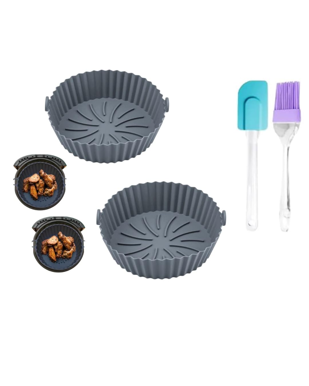 Reusable Air Fryer Silicone Liner Set with Oil Brush, Round Basket Insert, Reusable Baking Tray, Cooking Oven Accessories, Grey (Pack of 1)-image-41