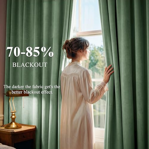 Image of Emerald Green Velvet Thermal Curtains for Bedroom, W52 x L108, 2 Pcs | Back Tab, Room Darkening, 300GSM Soft Velvet, Privacy Door Curtains for Living, Dining Room, Holiday, Chrismas, Home Decor