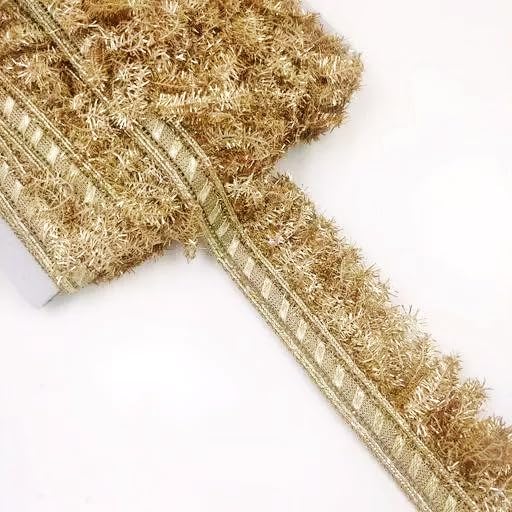 Image of Golden Kiran Fringe lace for Dupatta Wedding Bridal Dresses jhalar Trim, Fancy Kiran Lace for Fabric Dresses Decorating, khichdi jhalar Border Lace (Light Golden 2)