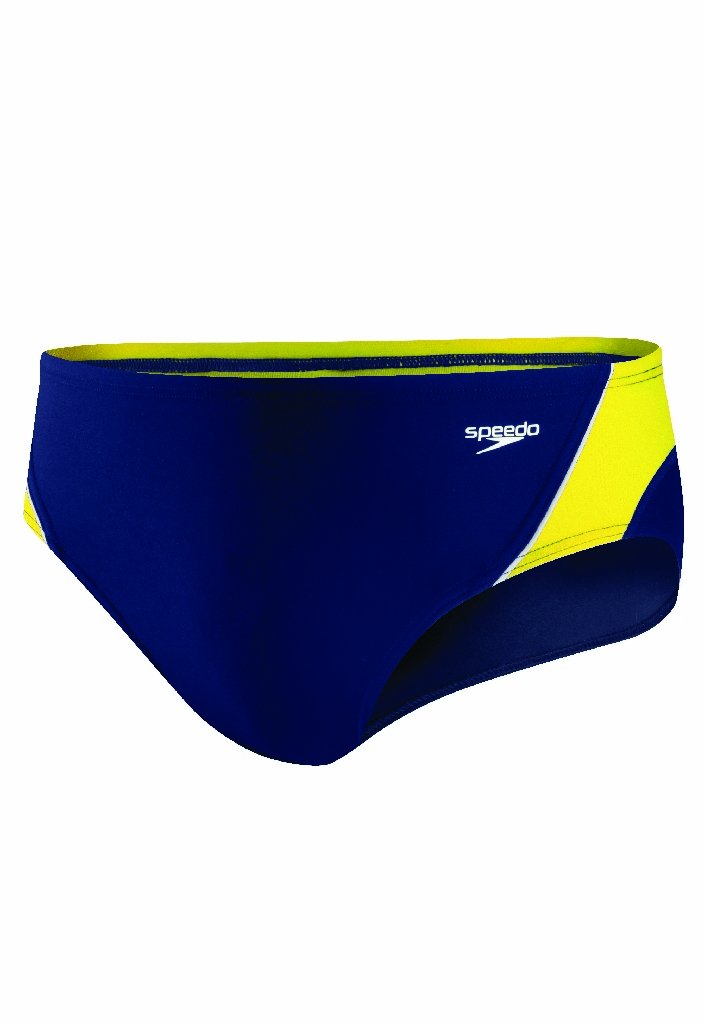 Speedo Mens Swimsuit Brief Endurance+ Splice Team Colors,Navy/Gold Splice,22