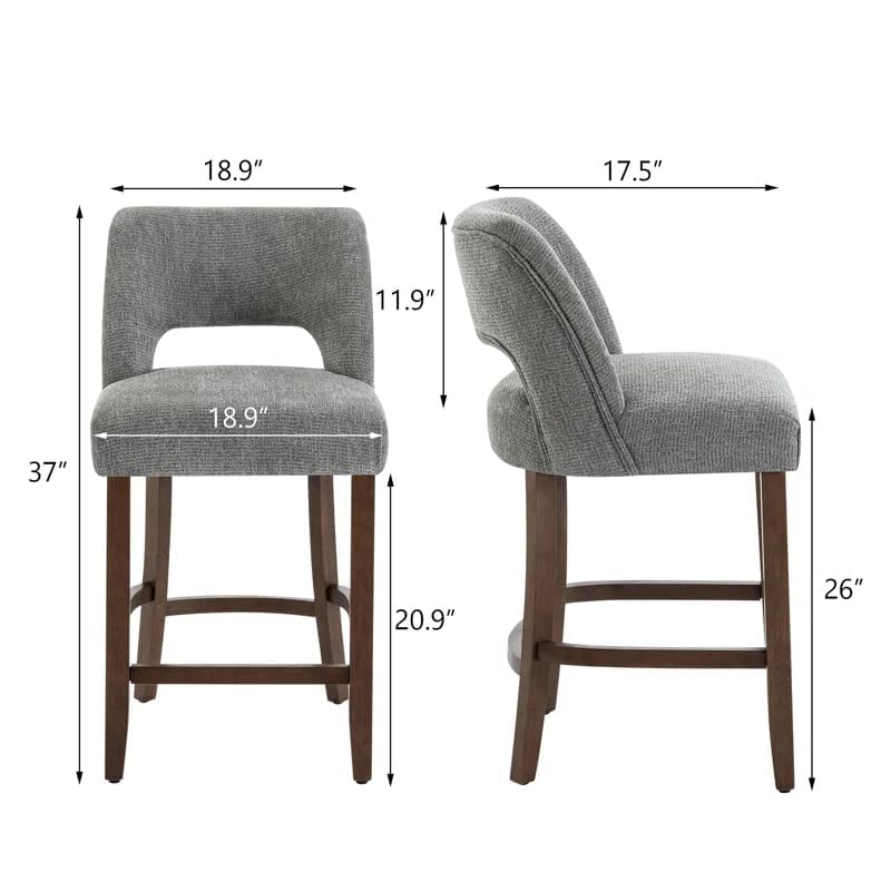 Image of VKNOW Bar Stools Set of 6, 26 inch Upholstered Counter Height Bar Stools,Modern Counter Stools with Wood Legs for Kitchen Island Dining Room Bar,Fabric Grey