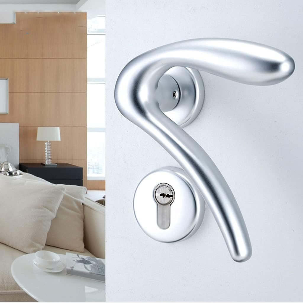 Door Knob Lever Space Aluminum Door Lock Door Levers Door Handle with Key/Without Key for Bedroom Study Bathroom Door Lock with Handle (Color : White with Key)