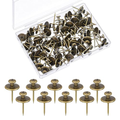 Image of 20 Pcs Picture Hangers Nails Small Head Thumb Tacks Wall Hanging Hook Nails Double Headed Wall Nails Decorative Push Pin Hooks for Drywall Wooden Wall Bronze