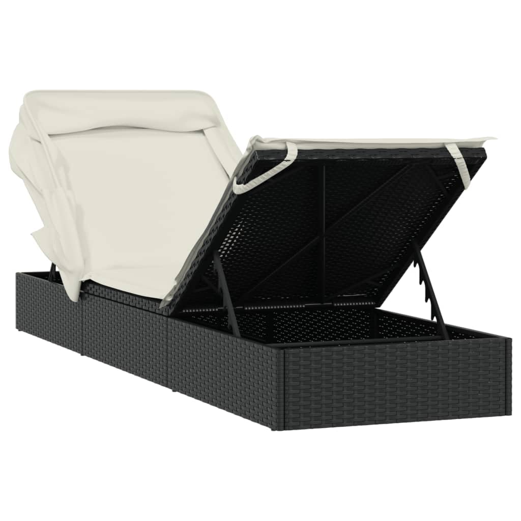 vidaXL Sonnenliege mit Faltdach Schwarz 213x63x97 cm Poly Rattan