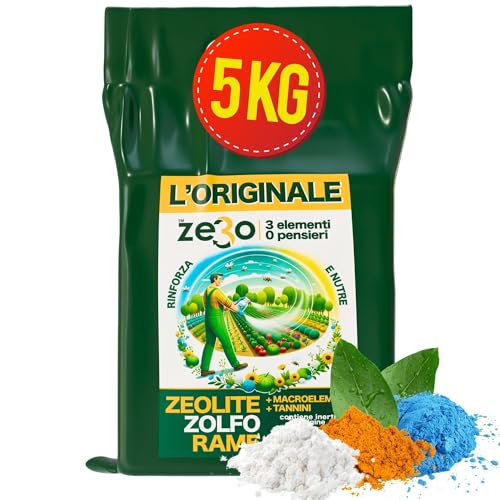 Albagarden ZeRo - Zeolite Per Piante + Zolfo In Polvere + Ossicloruro di Rame - Prodotto INNOVATIVO 100% Naturale - Fertilizzante e Concime per Piante in Polvere da 5 KG