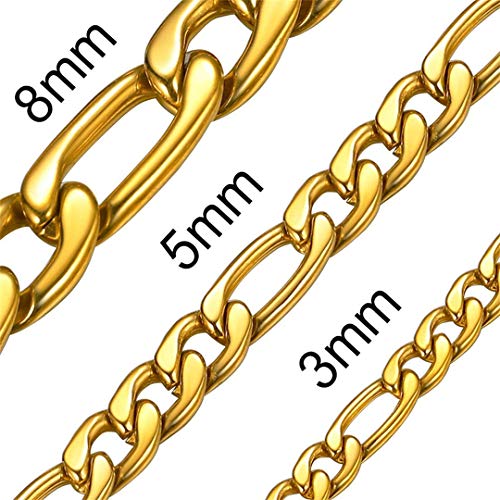 ChainsHouse Hombre Cadena Oro Color, Figaro 3+1 Cuerdas de Acero Inoxidable Chapado en 18K Oro, 5mm de Ancho 24 Pulgadas de Largo