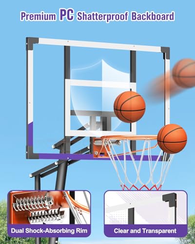 Image of TONBUX Basketball Hoop Outdoor 44 /48 /54 Inch PC Backboard, 10FT Adjustable Basketball Goal, Portable Basketball Hoop for Kids /Teens /Adults in Backyard, Driveway and Indoor