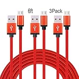 Suplink 2.0 Micro USB to USB Cable Nylon Braided Charging Cable - 6 Feet (1.8 Meters) - Red - 3-Pack