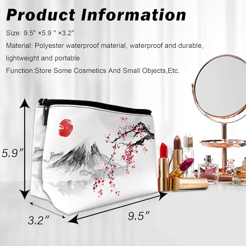 Makeup Bag Japanese Cherry Blossom Cosmetic Bag for Women, Sun Fuji Mount Travel Small Bag for Purse, Pouch for Toiletries Water Resistant Gift 9.5×5.9 Inch4