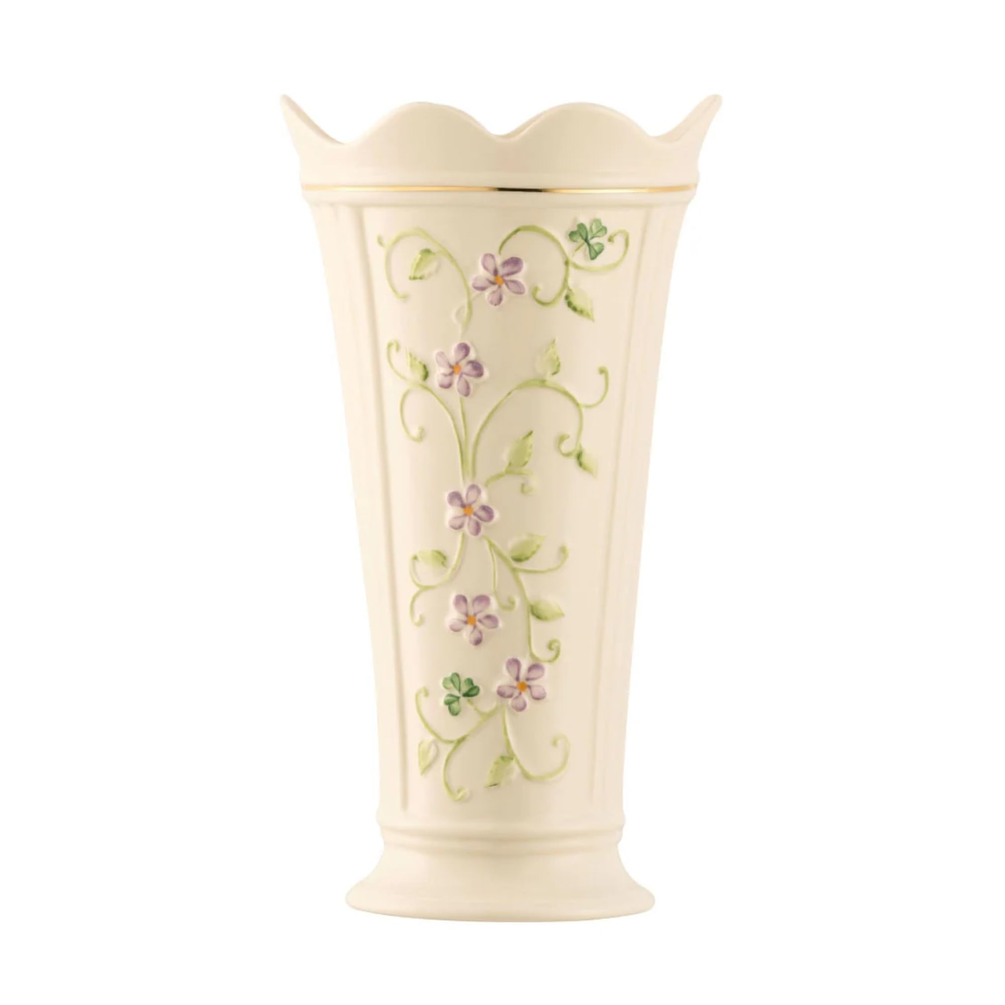 Belleek White Irish Flax Vase - Flower Vase Handcrafted Fine Parian China Irish Decor, 6" W X 9.5" H