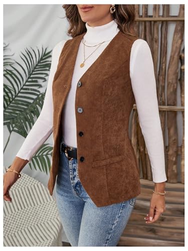 WDIRARA Women's Button Down Corduroy Vest V Neck Sleeveless Tank Tops Vintage Outerwear3