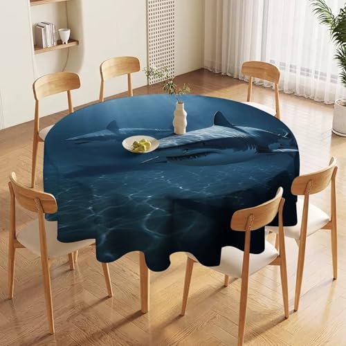 Nappe ronde deux requins 127x127 cm imperméable et antitache pour table