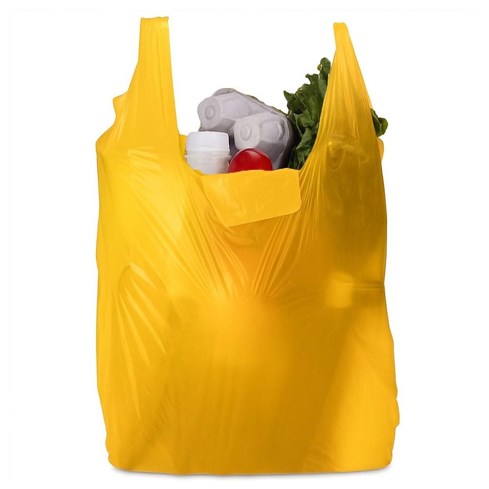 Venuscello Yellow Venuscello® 195 X Heavy Duty Vest Carrier Bags 11" X 17" X 21" Plastic Retail Shopping Carry Bags Multipurpose Grocery Takeaway Supermarket Shops