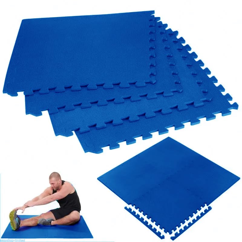 Tappeto da fitness a puzzle – set di 4 pezzi 60x60cm superficie 1.44m2 protezione per pavimenti materassino palestra workout ginnastica tappetino piscina facile pulire Gym (BLU)