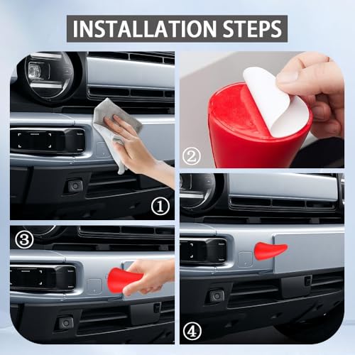 Image of 2PCS Car 3D Devil Horns Sticker, Car Roof Decoration, Self-Adhesive Auto Decoration Ornaments, Antenna Roof Top Stickers Protector Halloween Car Accessories Universal for Cars (Red)