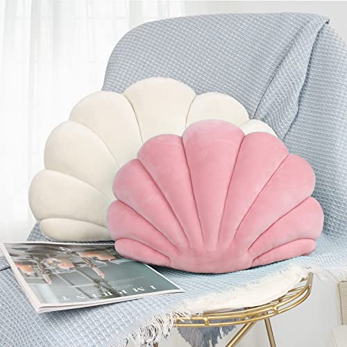 Yi-Gog Sea Princess Seashell Decorative Pillow,1 Velvet Soft Throw Pillow Ocean Theme Shaped Decor Floor Cushio 3D Print Comfortable Kids Cute Home Throw Pillow(Light Pink18 L-13 W) #TOP3